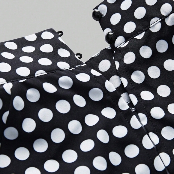 Polka Dot Print Lantern Sleeve Casual Dress - Picture 4 of 5